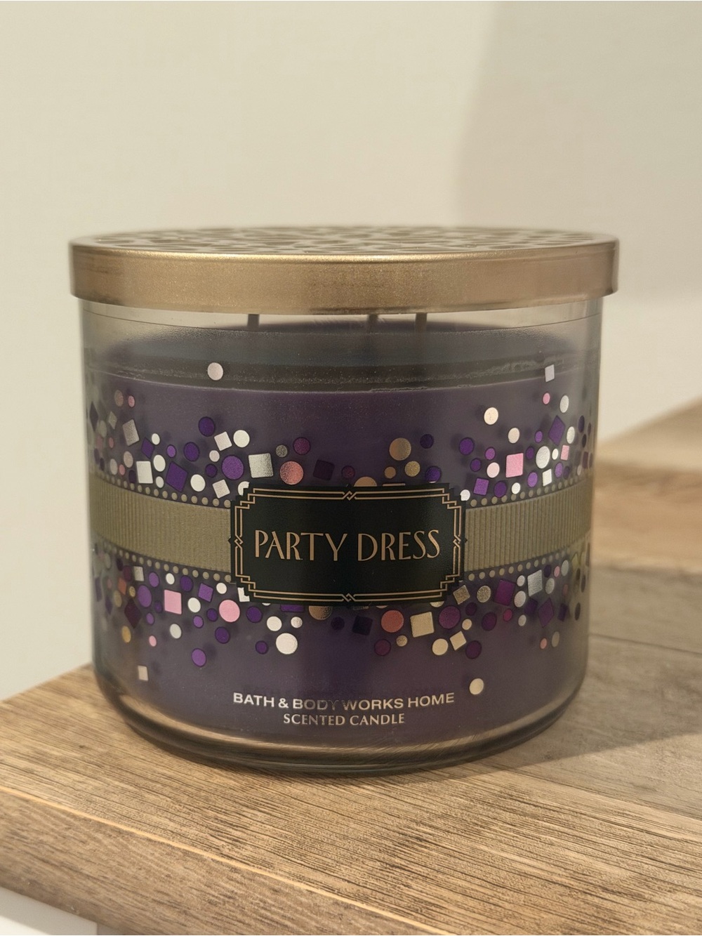 Bath & Body Works Party Dress 3-Wick Candle - Purple with Gold Accents